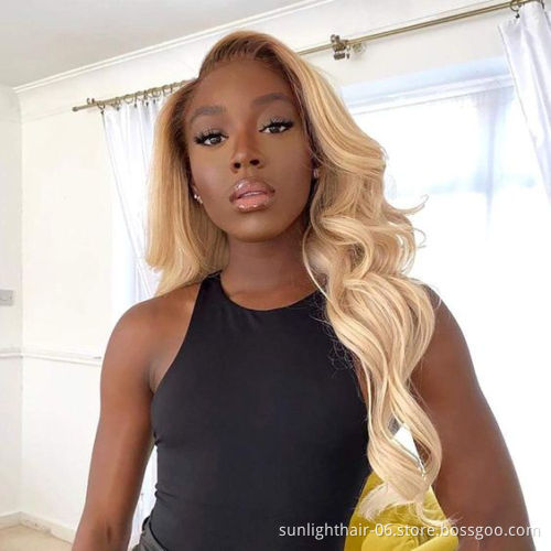 Populared 613 blonde HD Lace Front T part Human Brazilian Remy Hair Wigs With Baby Hair Straight Pre Plucked Hairline Wig 150%